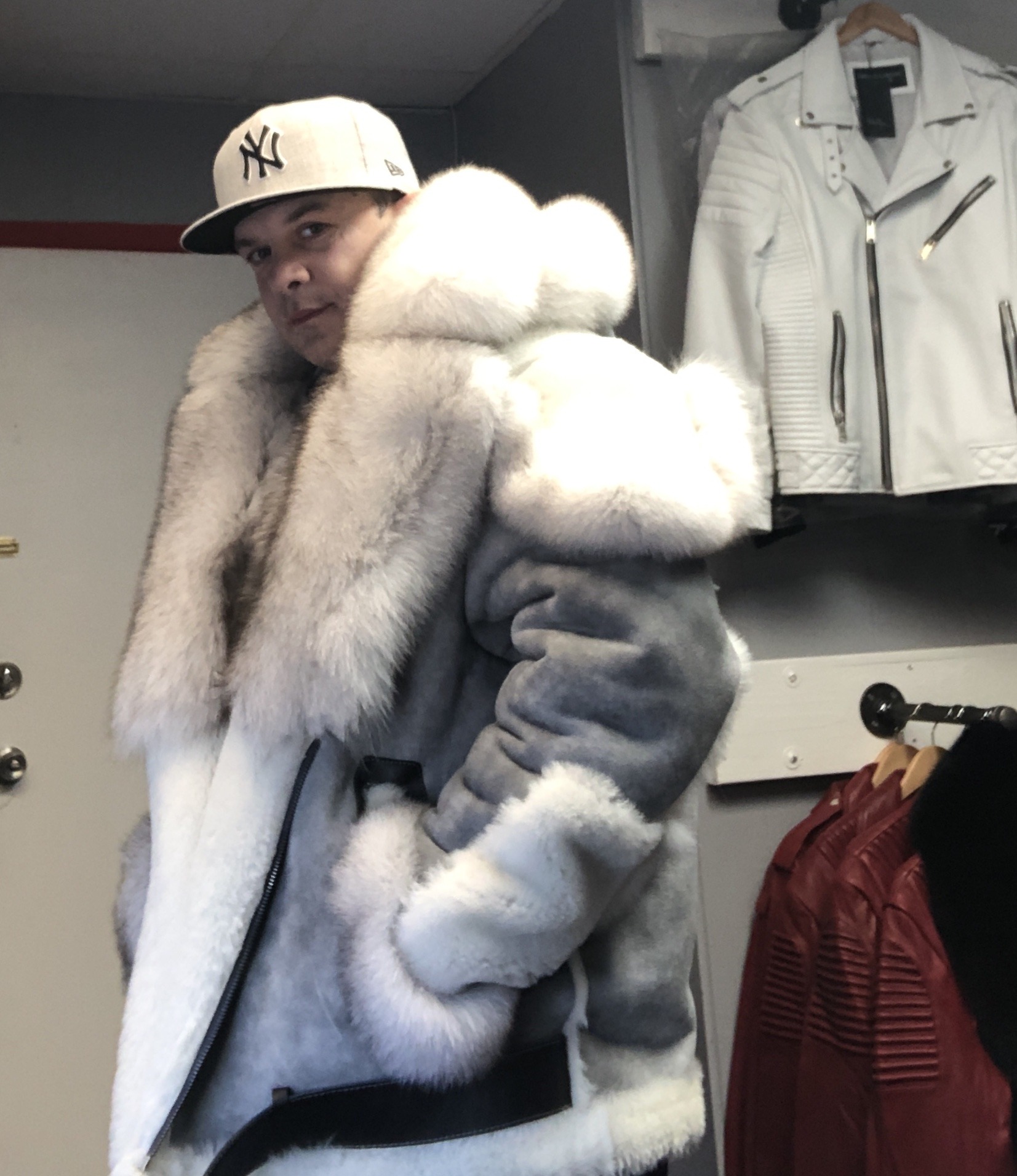 Grey Shearling Fur Hood & Collar