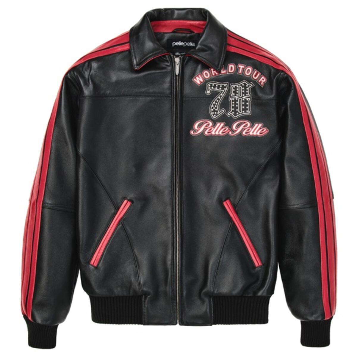 Front of Black and red Pelle Pelle Leather Jacket at Brick City Leather
