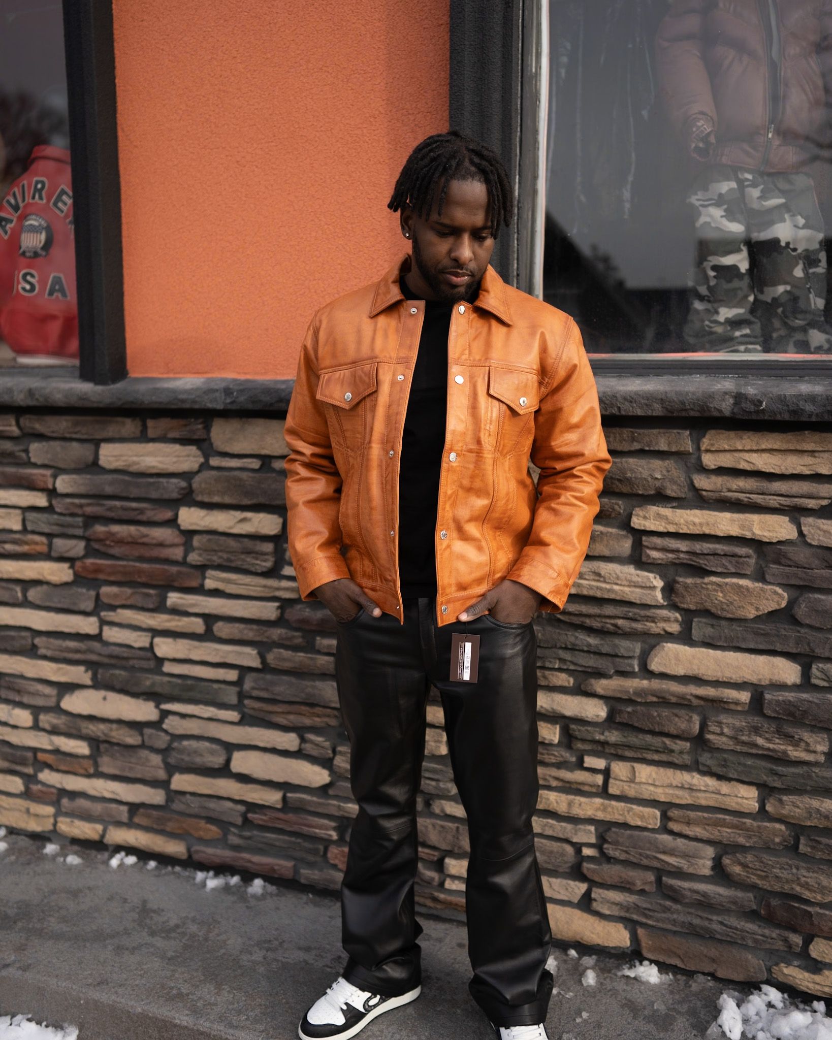 Leather Denim Style Cognac