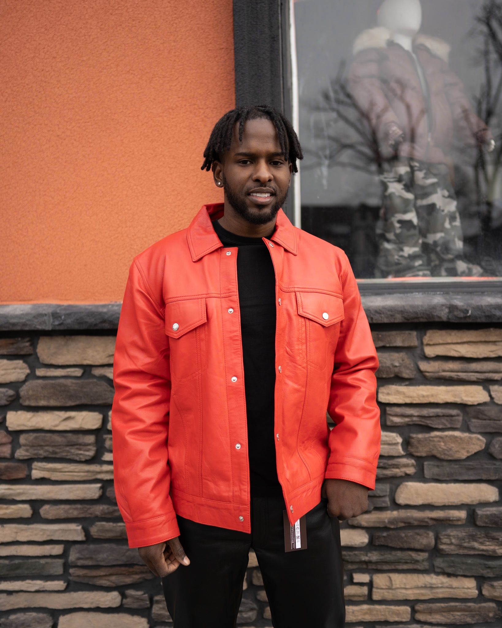 Denim Style Red Leather Jacket